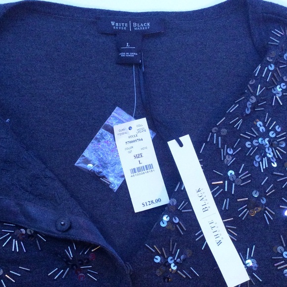 NWT White House Black Market Cardigan L beads - Picture 4 of 7